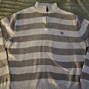 Chaps Ralph Lauren Men's Striped 1/4 Zip Sweater - Gray and Cream